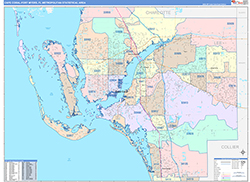 Cape Coral-Fort Myers Metro Area Wall Map Color Cast Style 2026